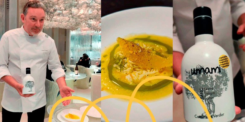 Aceite Umami: origen, propiedades y cómo comprar el auténtico aceite virgen extra ecológico 15 El Chef Albert Adrià usando el Aceite Umami de Camins de Verdor en una de sus creaciones.