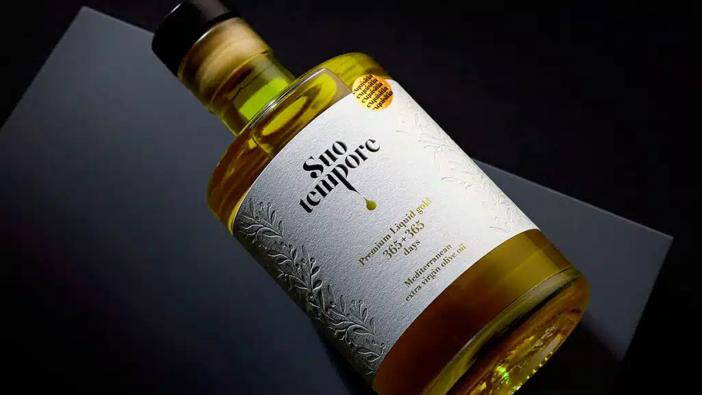 Botella de aceite Suo Tempore Premium de Raig Arbeca, AOVE de cosecha temprana.