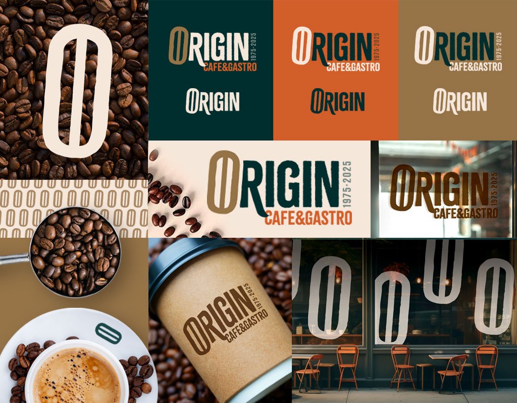 Ejemplo de branding de restaurante Origin, diseñado por SuperPrinting.