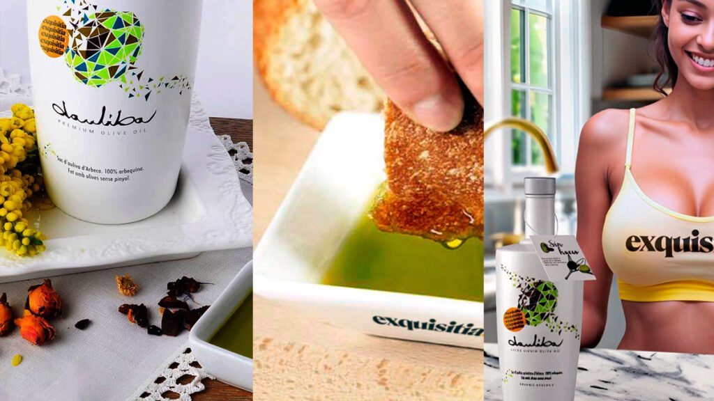 Aceite de oliva virgen extra Dauliba, ecológico y primer AOVE exprimido sin hueso, producto gourmet saludable.