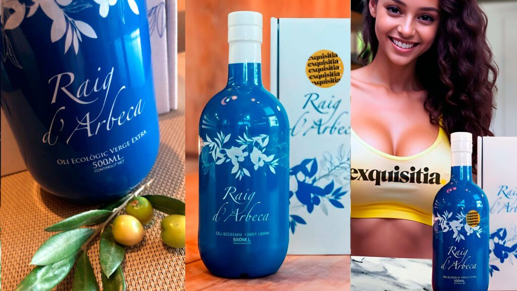 Botella de Aceite Raig Arbeca, ecológico y con carácter, producto gourmet saludable de verano.