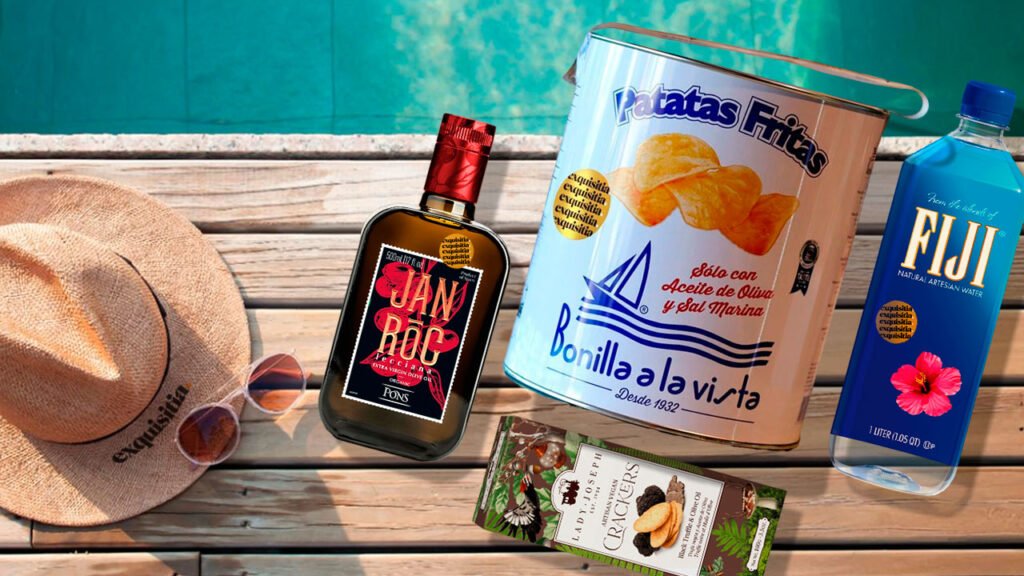 Exquisitia: el verano más gourmet con bikinis, glamour y Vega Sicilia Único 2014 16 Selección de aperitivos gourmet para verano: patatas Bonilla a la Vista, agua Fiji, crackers Lady Joseph y aceite JANIROC.