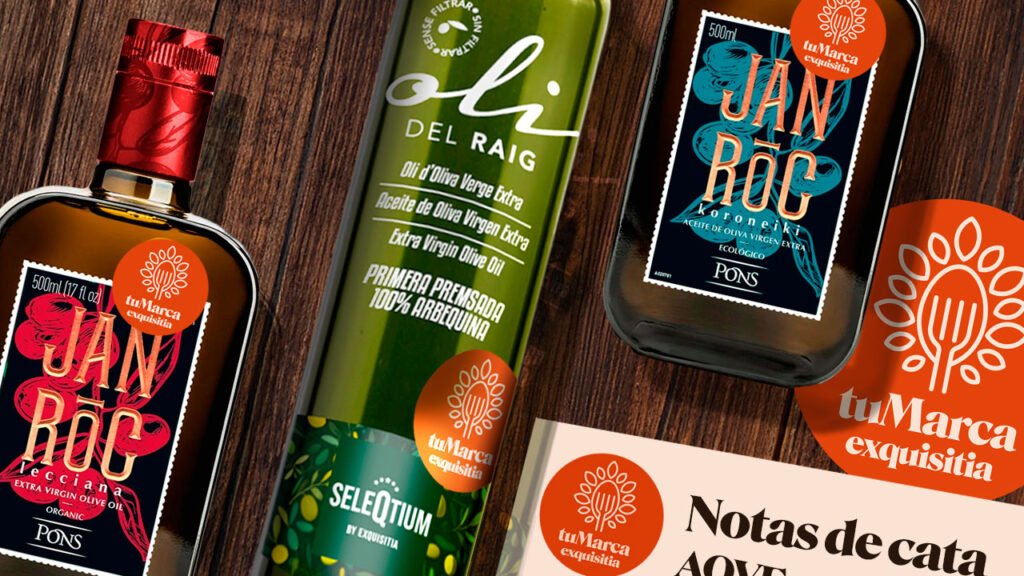 Mejor regalo corporativo: Aceite de Oliva personalizado para empresas 16 AOVEs premium con stickers personalizados y notas de cata con logotipo de empresa - Exquisitia