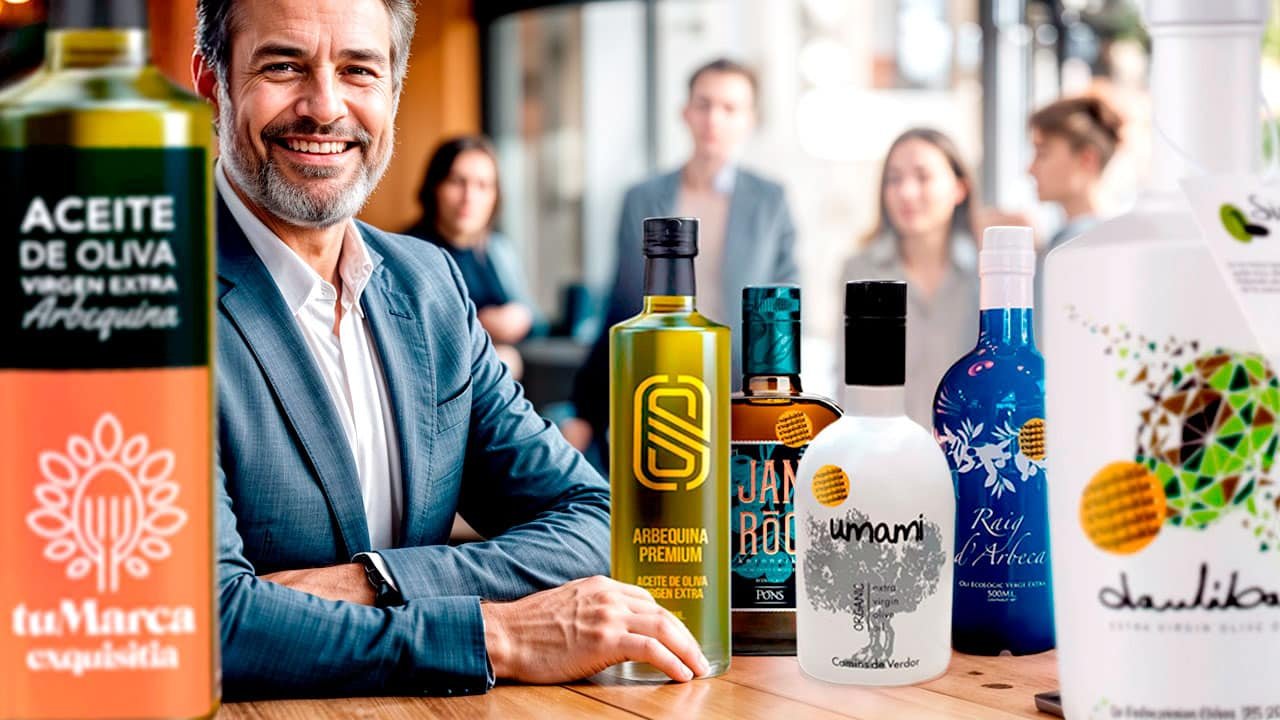 Aceite de Oliva personalizado: crea tu propia marca de AOVE, el regalo corporativo más exclusivo 66 El mejor regalo corporativo 2025: Aceite de Oliva personalizado para empresas, con Exquisitia. Aceite Umami, Oli del Raig...