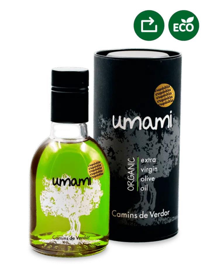 Aceite Umami 250ml. en estuche regalo, de Camins de Verdor ideal como regalo gourmet, en Exquisitia.com