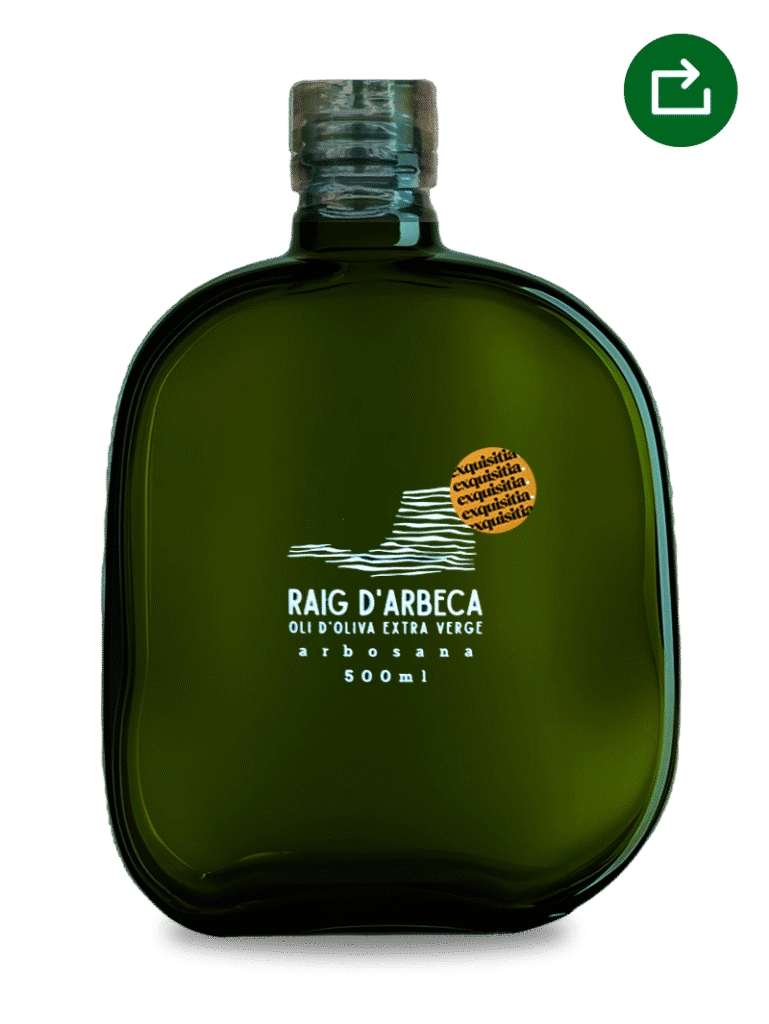 Aceite Arbosana Raig d'Arbeca Premium, AOVE gourmet de producción limitada en botella de diseño de 500ml